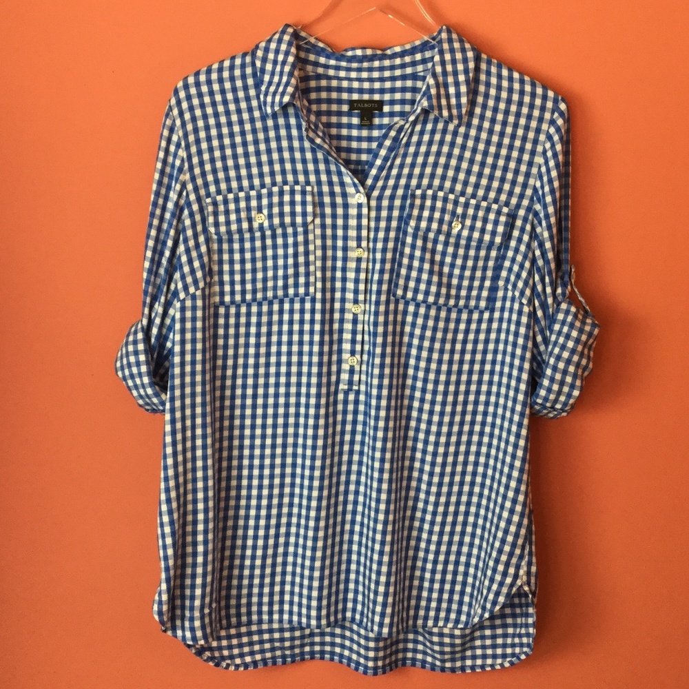 Talbots blue/white checkered blouse